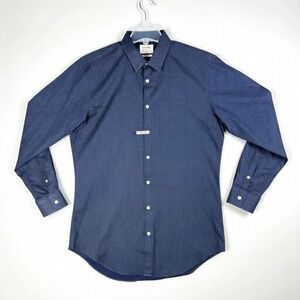 TM Lewin Men's 17 43cm 36 97cm Fitted Dress Shirt Navy Blue Geometric Dot Cotton